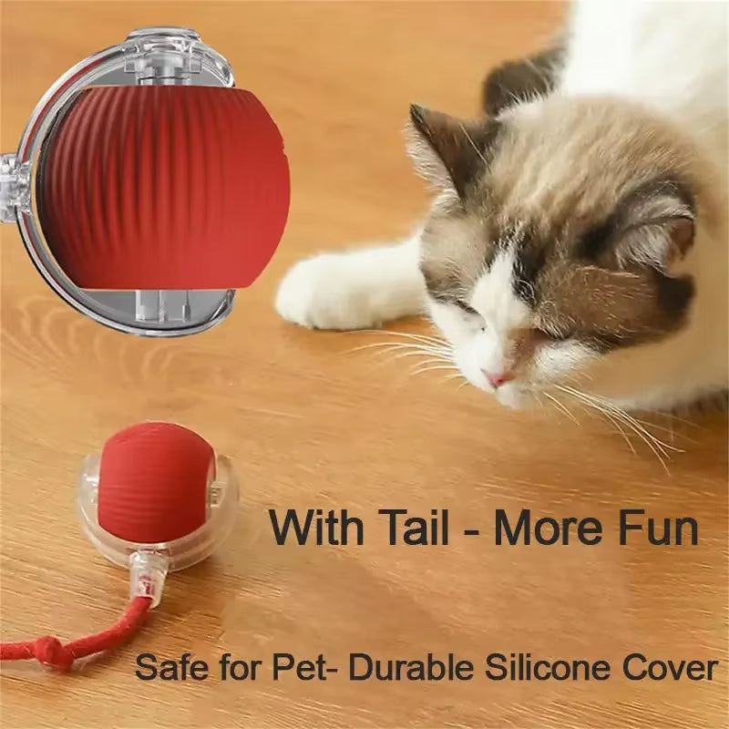 Cat Toys Game Toys for Cats Rechargeable Pet Interactive Automatic Rolling Ball Products Electric Dog Ball Toy Simulated Tail Fo