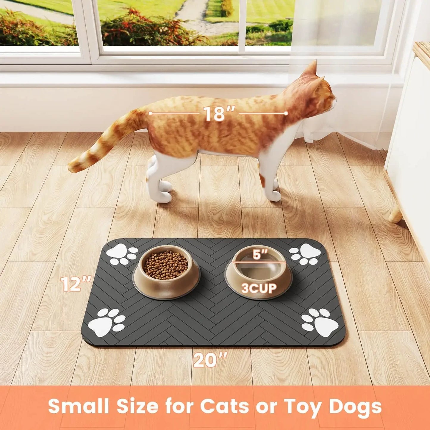S(Little Kitten )、M、L Bsorbent Pet Feeding Mat, Waterproof Placemat for Dog & Cat Food & Water Bowls, Quick-Dry Rubber Backing