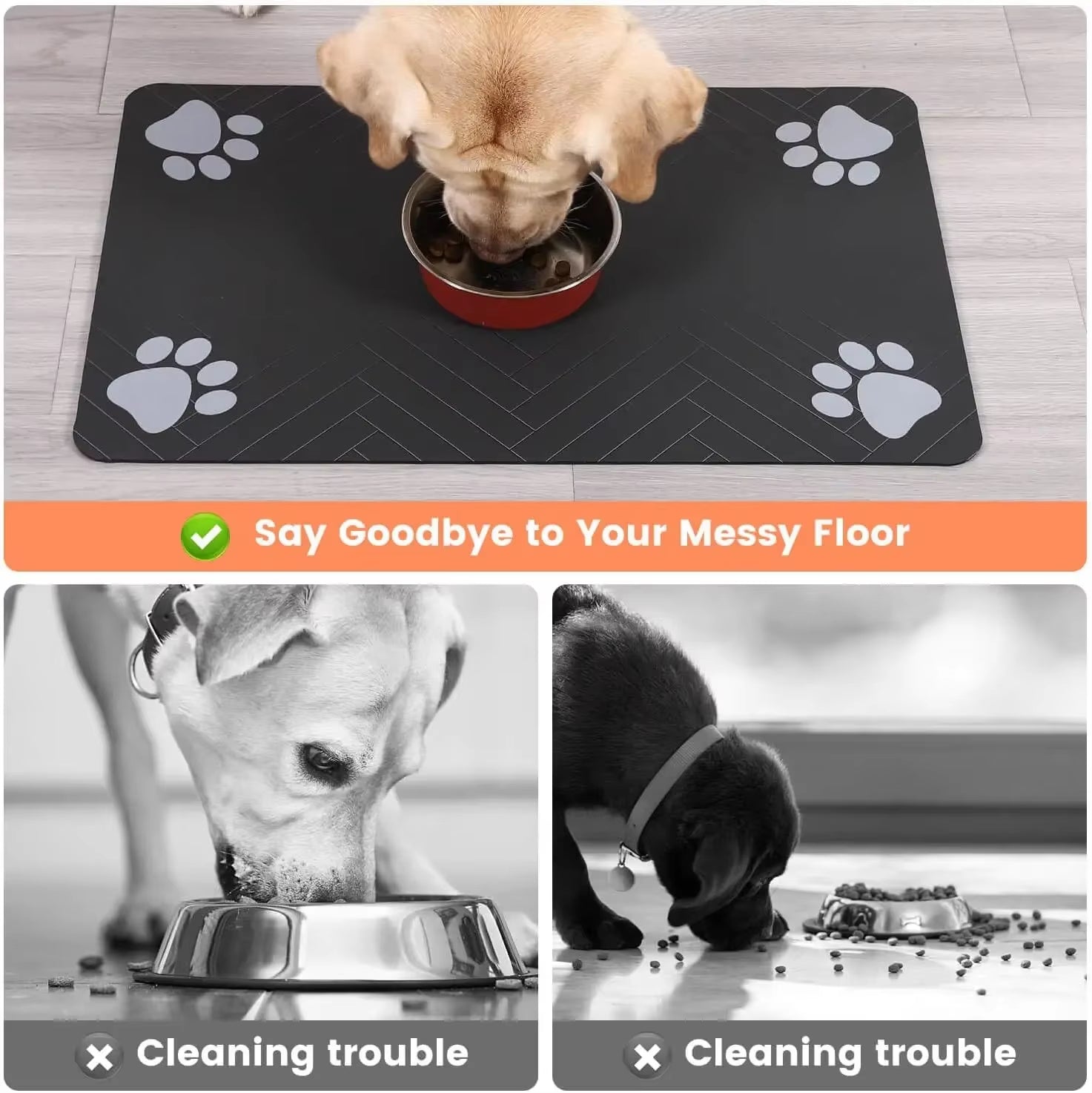 S（Little Kitten ）、M、L Bsorbent Pet Feeding Mat, Waterproof Placemat for Dog & Cat Food & Water Bowls, Quick-Dry Rubber Backing